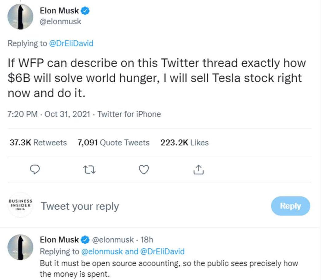 Elon Musk says he will sell Tesla stock if UN can prove it can ‘solve world hunger’