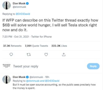 Elon Musk says he will sell Tesla stock if UN can prove it can ‘solve world hunger’
