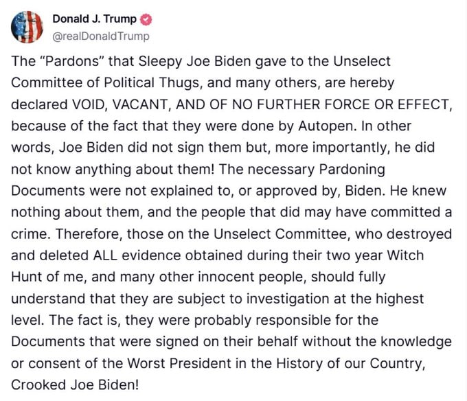 Trump statement on biden's autopen